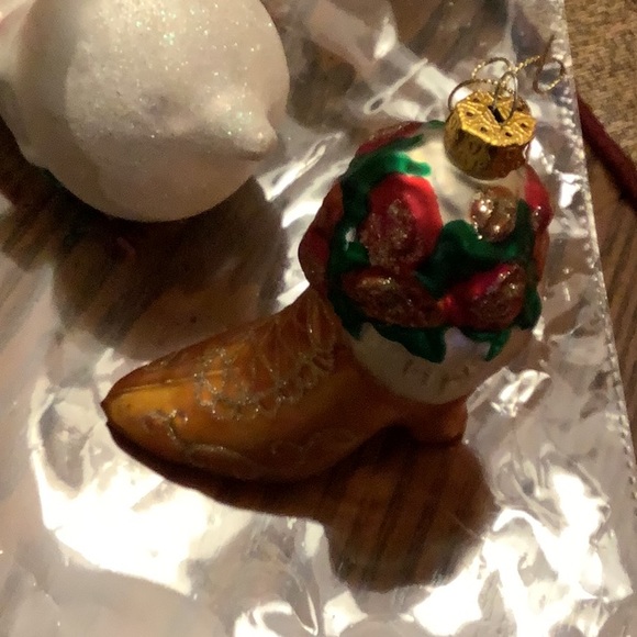 Christmas ornaments glass snowman Victorian boot set of two in excellent… - Picture 5 of 7